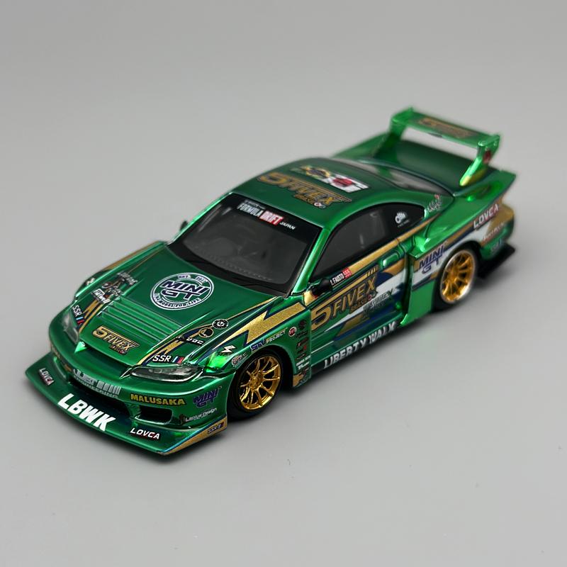 MINIGT 1:64 Nissan LB-Super Silhouette S15 SILVIA LBWK 2024 Green Chrome MGT alloy Car Model 858