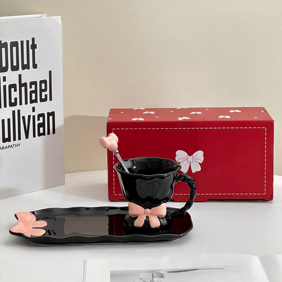 

High looking Bow-shaped Ceramic Mug Home Exquisite Afternoon Tea One Cup One Dish Set for Best Friend Cup 230ML