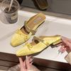 Women's Summer Fashion Low Heel Mules Square Toe Slip-On Dress Slides Comfortable Slippers for Party And Casual Wear