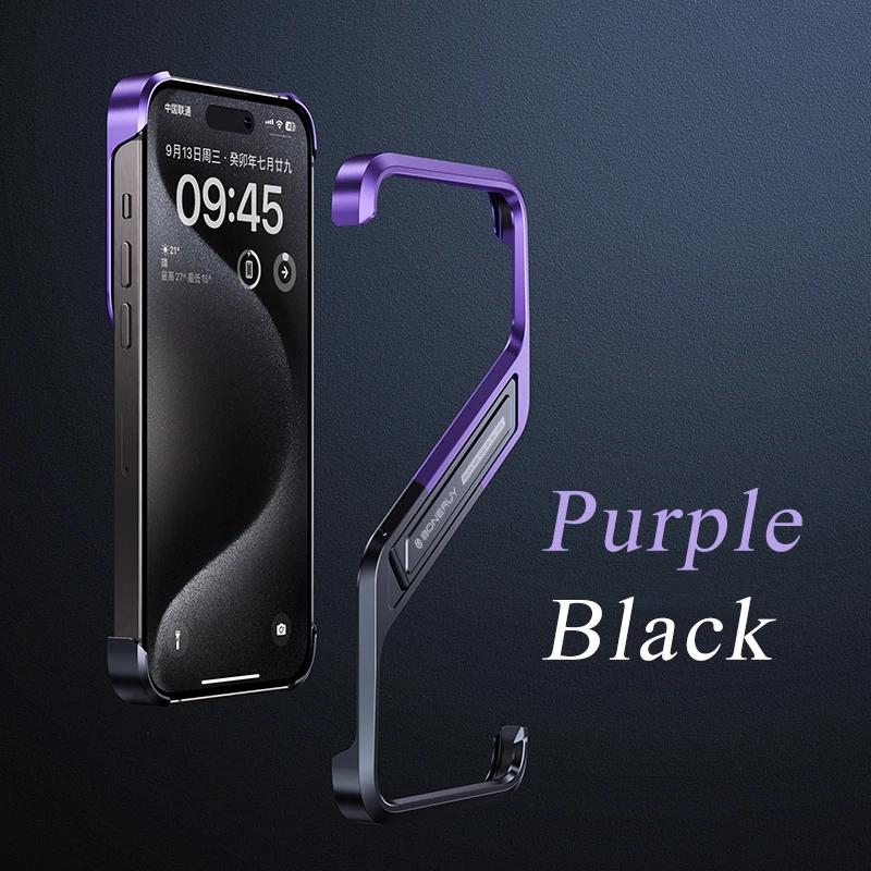 Luxury Metal Frameless Phone Case For Iphone 16 15 14 Pro Max With Stylish Geometric Stand, Ultimate Bare Metal Feel Phone Case
