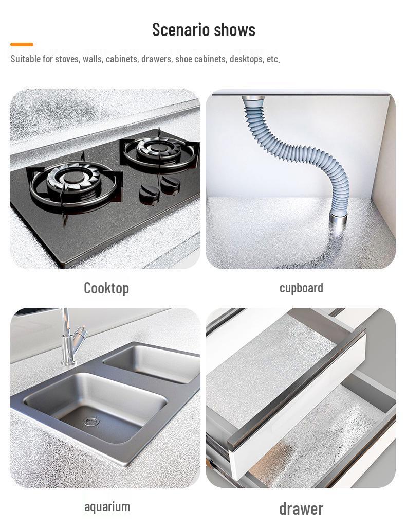 Fireproof, Waterproof, Oil-Resistant Self-Adhesive Aluminum Foil Wallpaper