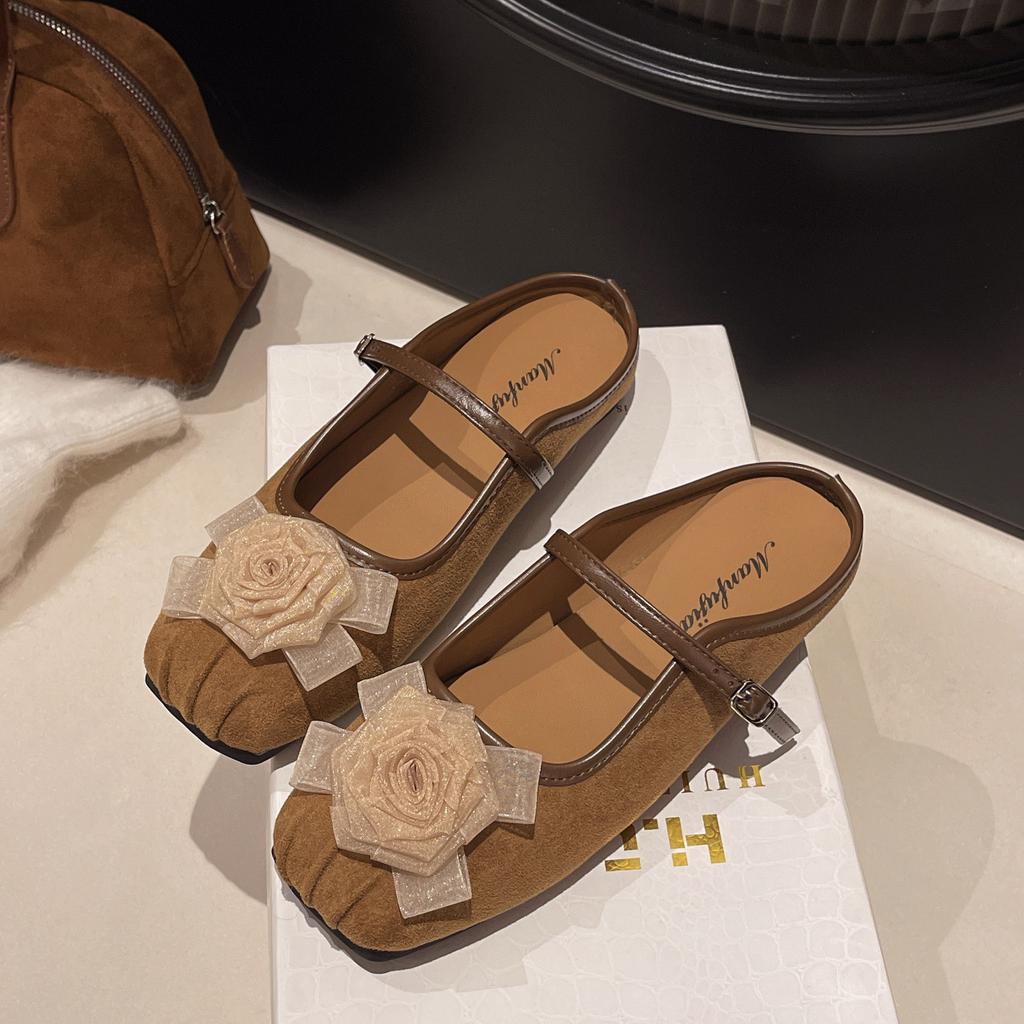 Fashion Chic Brown Flower - Decor Mule Slides | Mandyvia Brand, Perfect for Summer Korean & Daily Looks