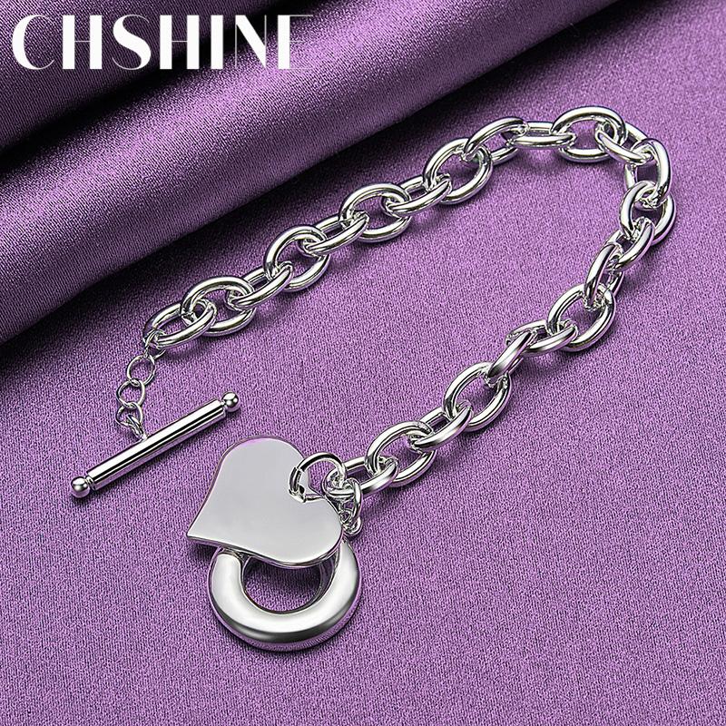 CHSHINE 925 Sterling Silver Heart Brand Pendant Bracelet OT Chain For Women Fashion Charm Jewelry