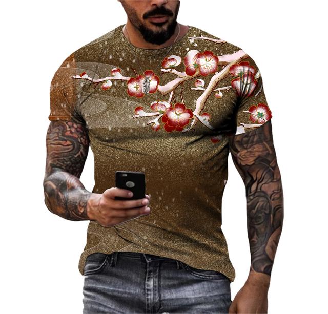 Piękne koszulki męskie z elementami chińskimi, casualowe, z nadrukiem HD 3D, wzorzyste, hip hopowe, Harajuku, z osobowością, z okrągłym dekoltem, z krótkim rękawem