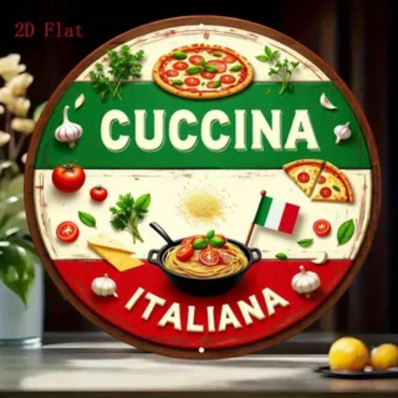 Round Metal Sign Italian Japanese Kitchen Decor 20x20cm