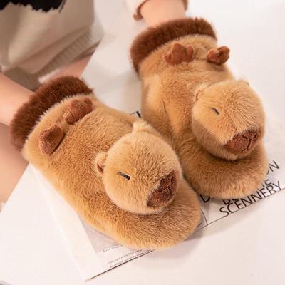 Cute Capybara Plush Mittens - Warm Winter Gloves for Girls