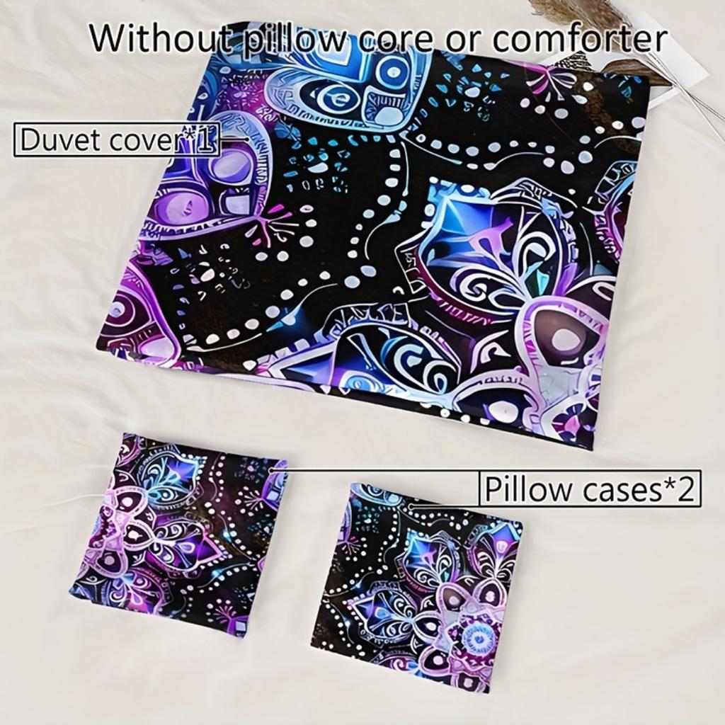 3pcs Purple Bohemian Circle 3D Printed Bedding Set Cozy Soft Duvet Cover King Queen Twin Size Birthday Gift Bedroom Decoration