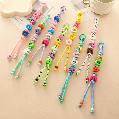 New Dopamine Beaded Letter Braided Lanyard Keychain For Phone Case Women Anti Lost Knot Rope Strap Car Keyring DIY Accessories