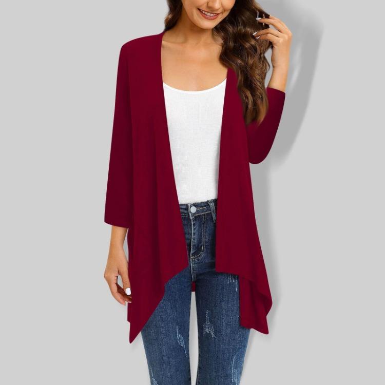 Gradient Print Women's Cardigan Jacket With Pocket Irregular Three Quarter Sleeve