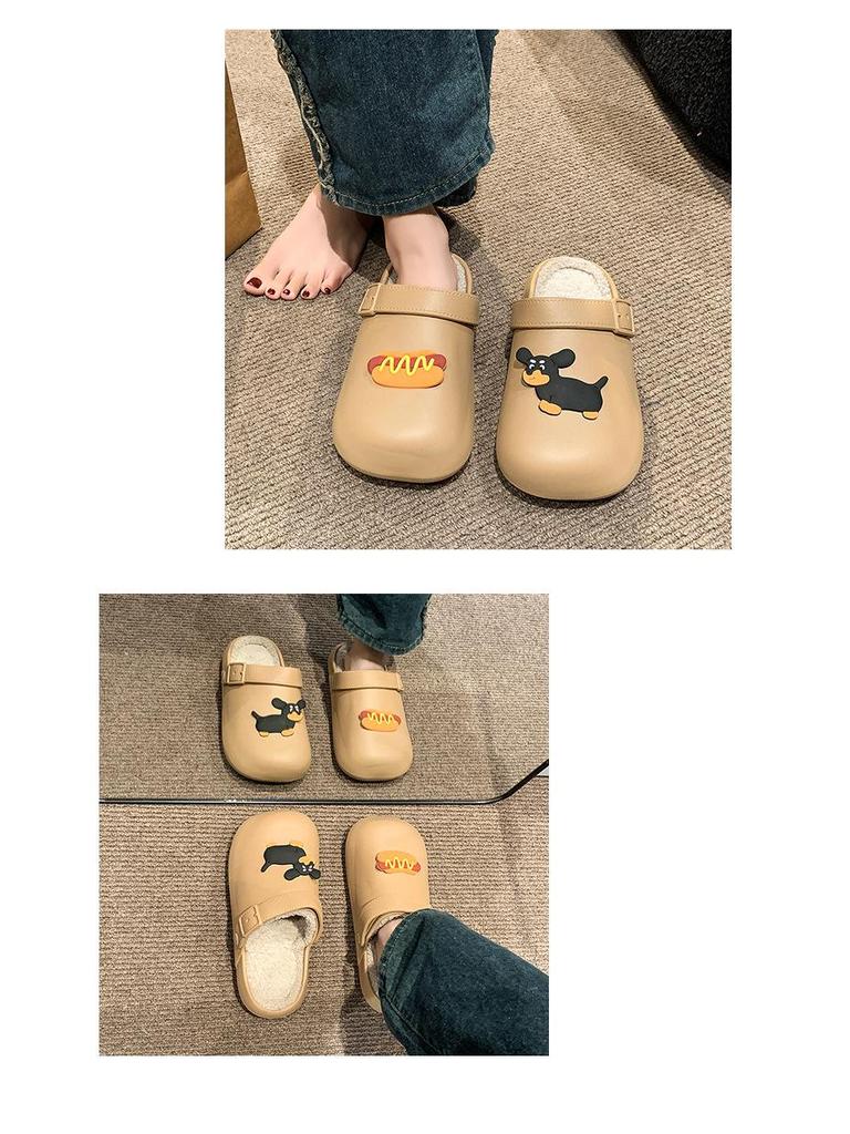 Women's Cotton Slippers: Cute Sausage Dog Design, Plus Velvet, Warm, Non-slip, Waterproof, Closed Toe for Autumn/Winter 2025.