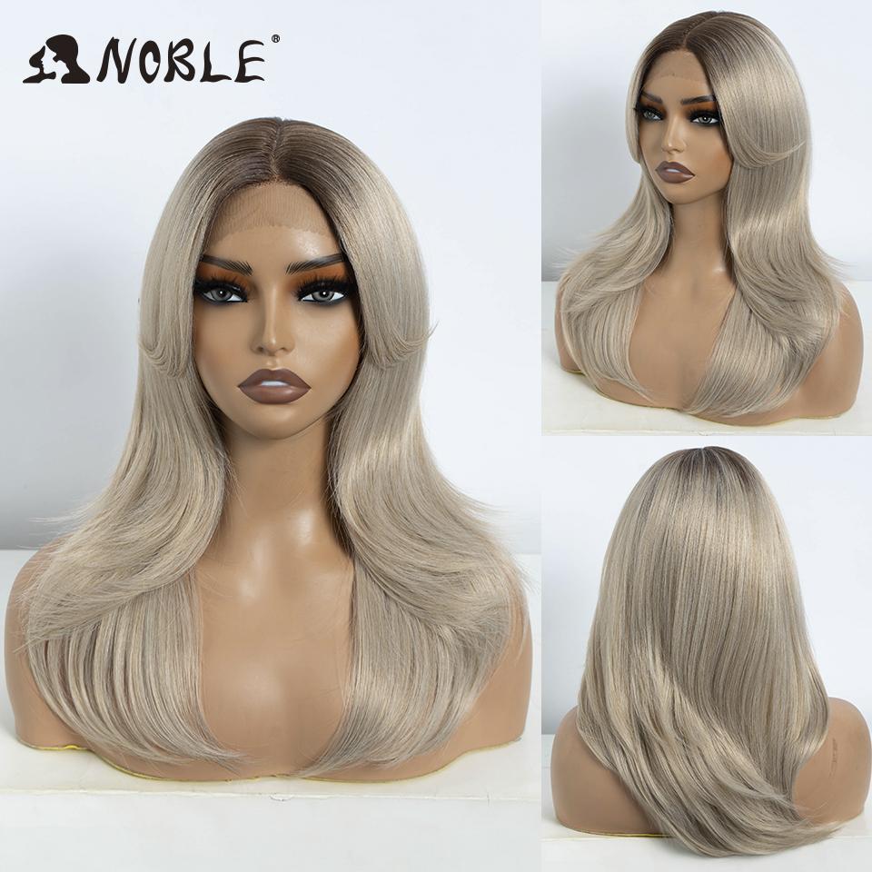 Noble Synthetic Lace Front Wig 14 Inch Straight Bangs Wig Cosplay Wig Ombre Blonde Wigs For Women Lace Wig Synthetic Lace Wig