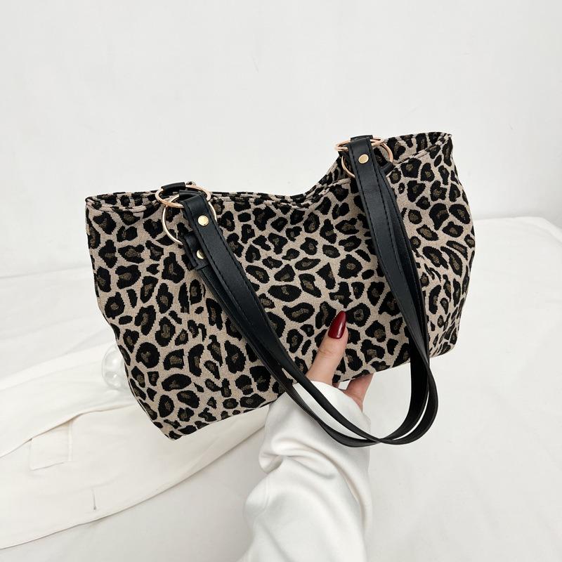 

Printed leopard print large-capacity women s bag new fashion hemp rope shoulder bag casual messenger bag