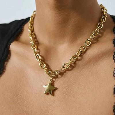 Luxuriöse Damen-Edelstahl-Pentagramm-Halskette - Eleganter europäischer & amerikanischer Stil