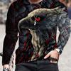 Spring and Autumn Round Neck 3D Animal Eagle Graphic Printed Top Fashionable Casual Hip Hop Long Sleeved Men's T-shirts