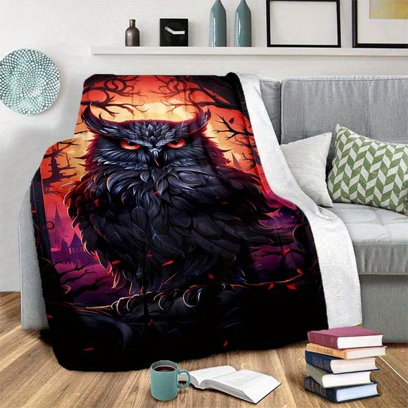 Black Owl Blanket Soft Warm Throw Blanket Nap Blanket For Couch Sofa Office Bed Camping Travel Multipurpose Gift Blanket For All Season