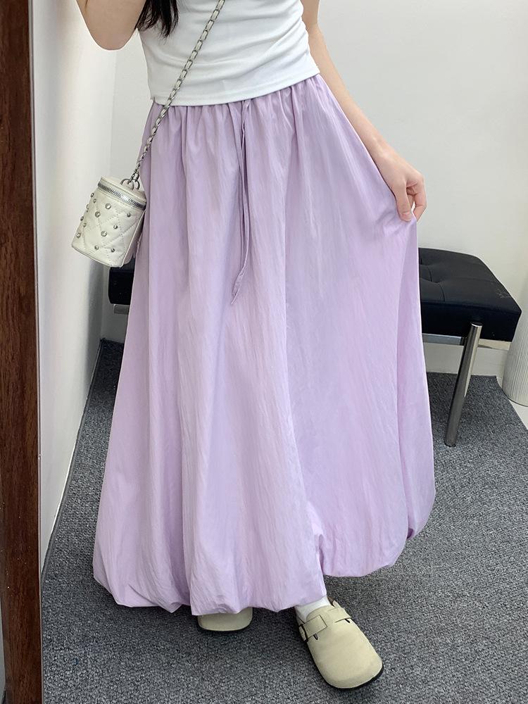 Damskirt med hög midja, elastisk, drapering och lykta, koreansk stil - Vår/Sommar