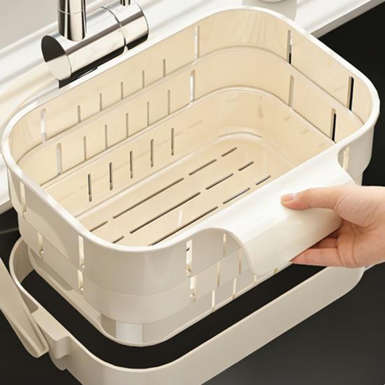 Yousheng Hanging Drain Basket, Foldable with Reinforced Handle Design, Retractable Waterproof Moisture-Proof Basket for Bathroom Kitchen