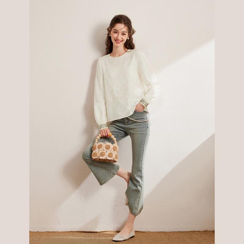 Bailuyu Neo-Chinese Style Jacquard Long-Sleeve Blouse