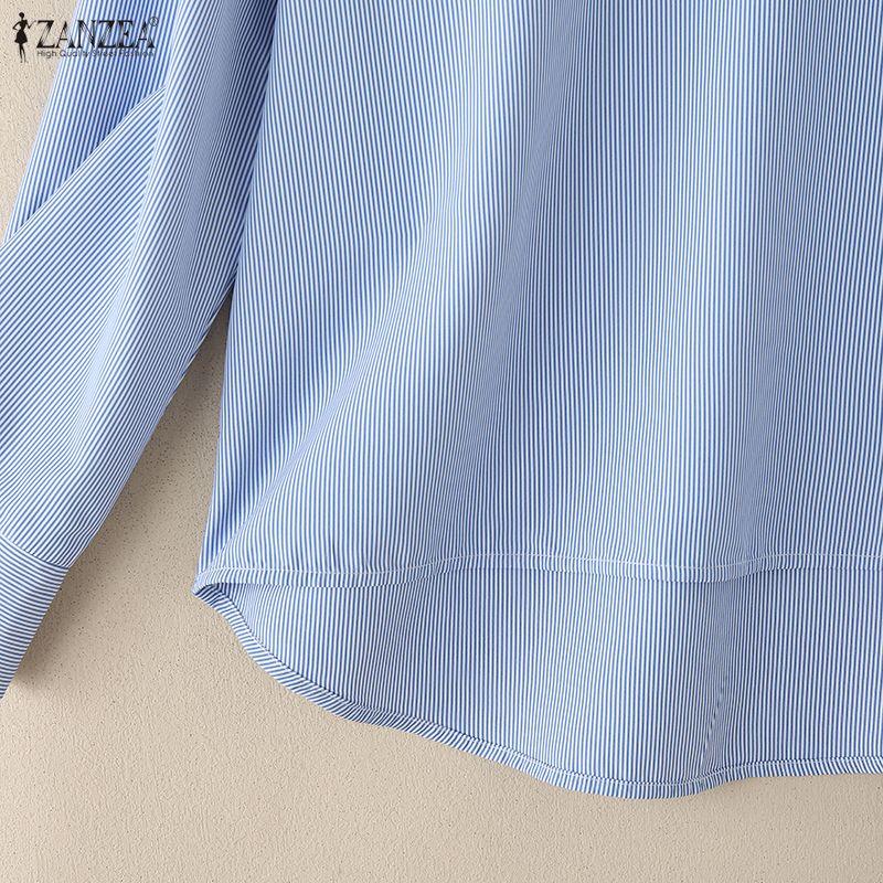 ZANZEA Camicetta casual da donna a righe con scollo a V larga a maniche lunghe