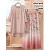 Floral Print Two Piece Outfit Women Long Sleeve Irregular Hem Tunic Top Wide Leg Pants Casual Matching Set