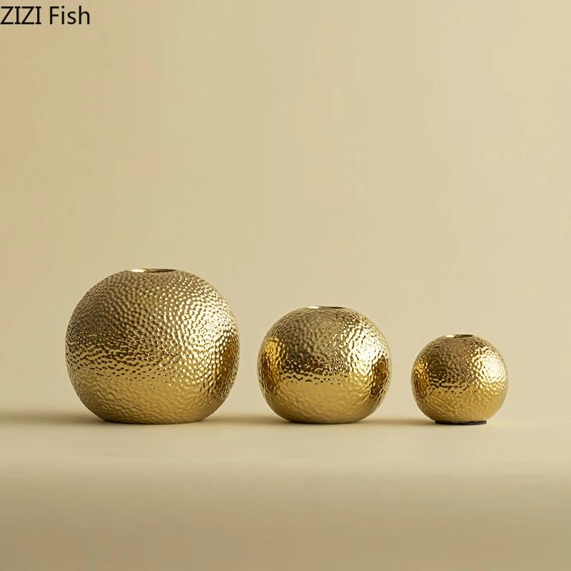 Creative Hammer Pattern Ceramic Vase Round Flower Pots Desk Decoration Flower Arrangement Floral Vases Room Aesthetic Decor