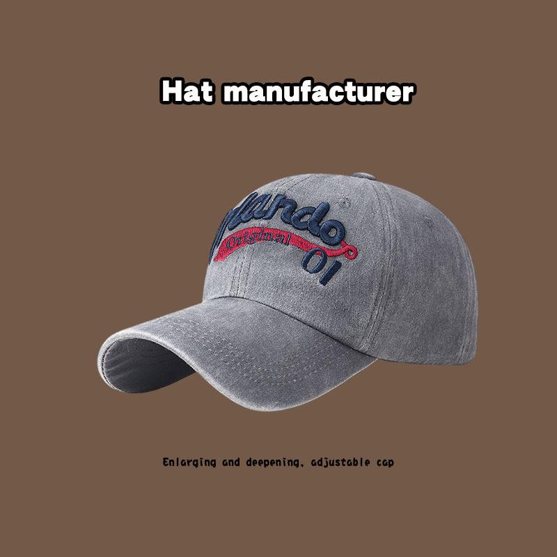 Washed hat men's and women's American retro fashion embroidered baseball cap plus large brim versatile face visor