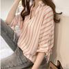 Summer 1116 New Han Fan Lace-up Seven-Sleeve Striped Shirt Women's Loose Casual Chiffon Shirt Bottom Top