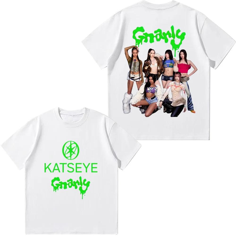 2026 Korean Style Cotton Tees KATSEYE Gnarly Graphic T-shirts Summer Women Men Fashion Casual Streetwear Top Short Sleeve T Shirt Y2K