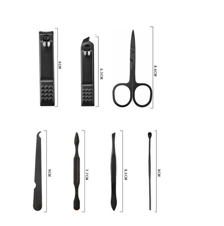 7pcs Nail Clippers Set Portable Stainless Steel Black Pedicure Scissor Tweezer Manicure Nail Tools