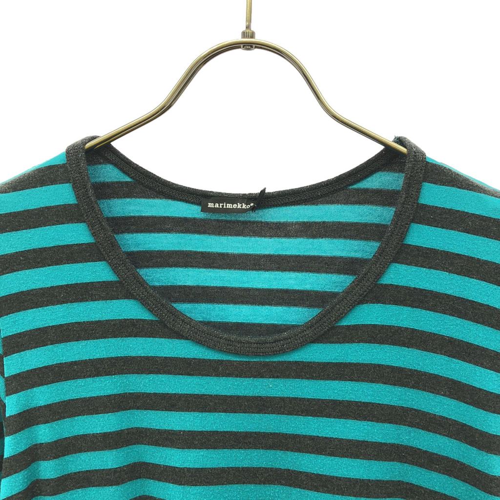 Marimekko Border Pattern 7 Minutes Sleeve One Piece XS Green X Black Women Used