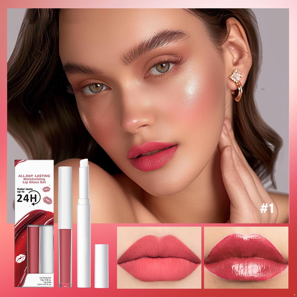 2Pcs/Set Velvet Matte Lip Gloss & Hydrating Lip Balm for Daily, Party, or Business Wear