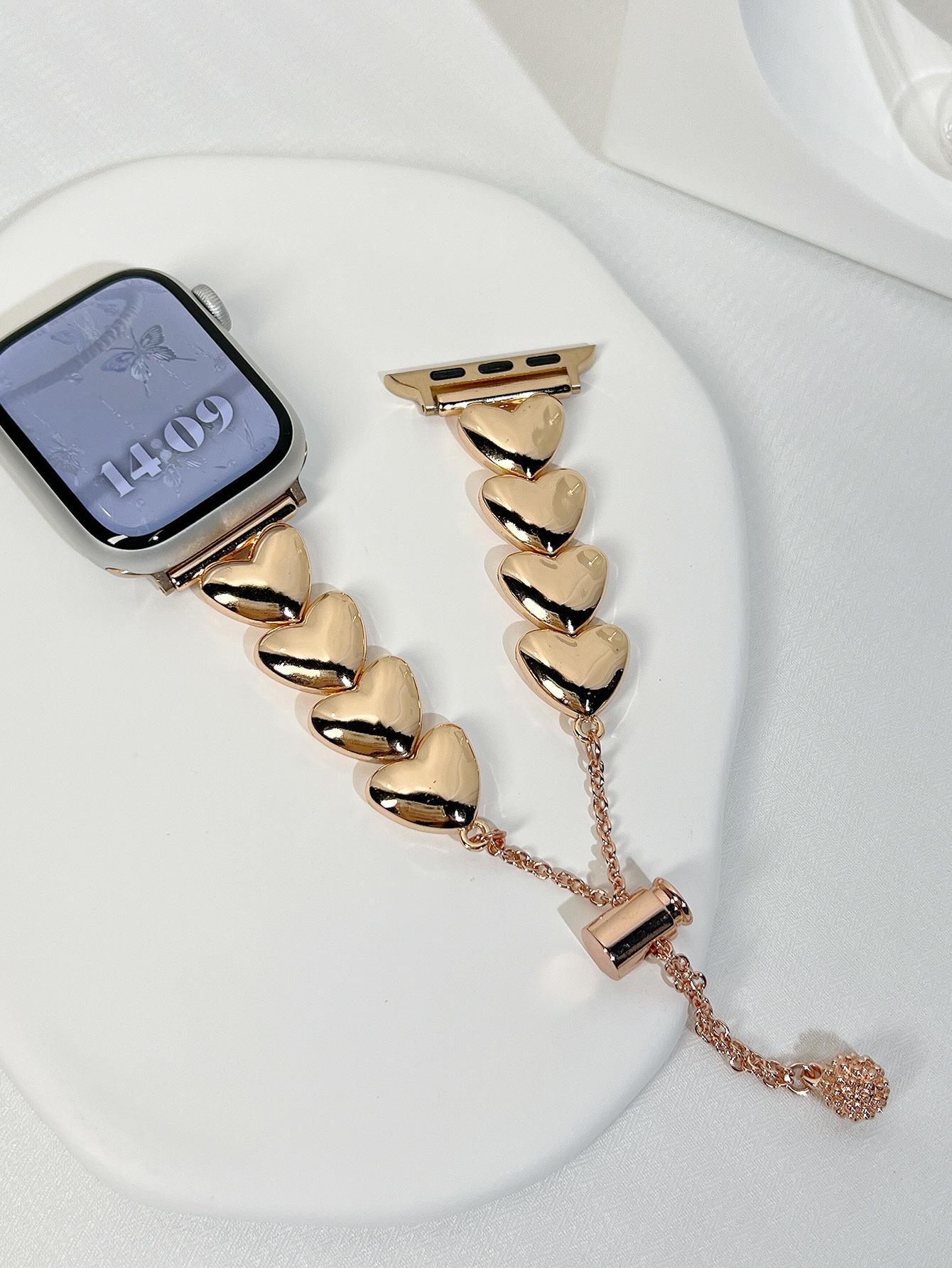 

Stylish Metal Bracelet for Apple Watch - Heart Design for Girls 14mm рожевий колір золота