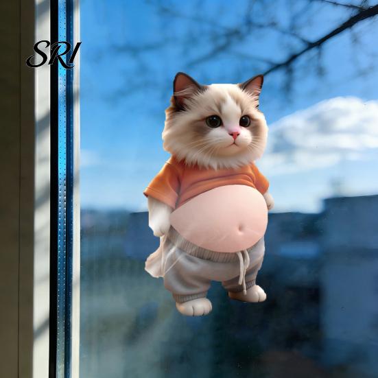 Elastic Tummy Kitten Decal 2Pcs 3D Belly Cat Anti-collision Sticker Anxiety Stress Relief Cartoon Silicone Animal Buffer Motorcycle Decoration