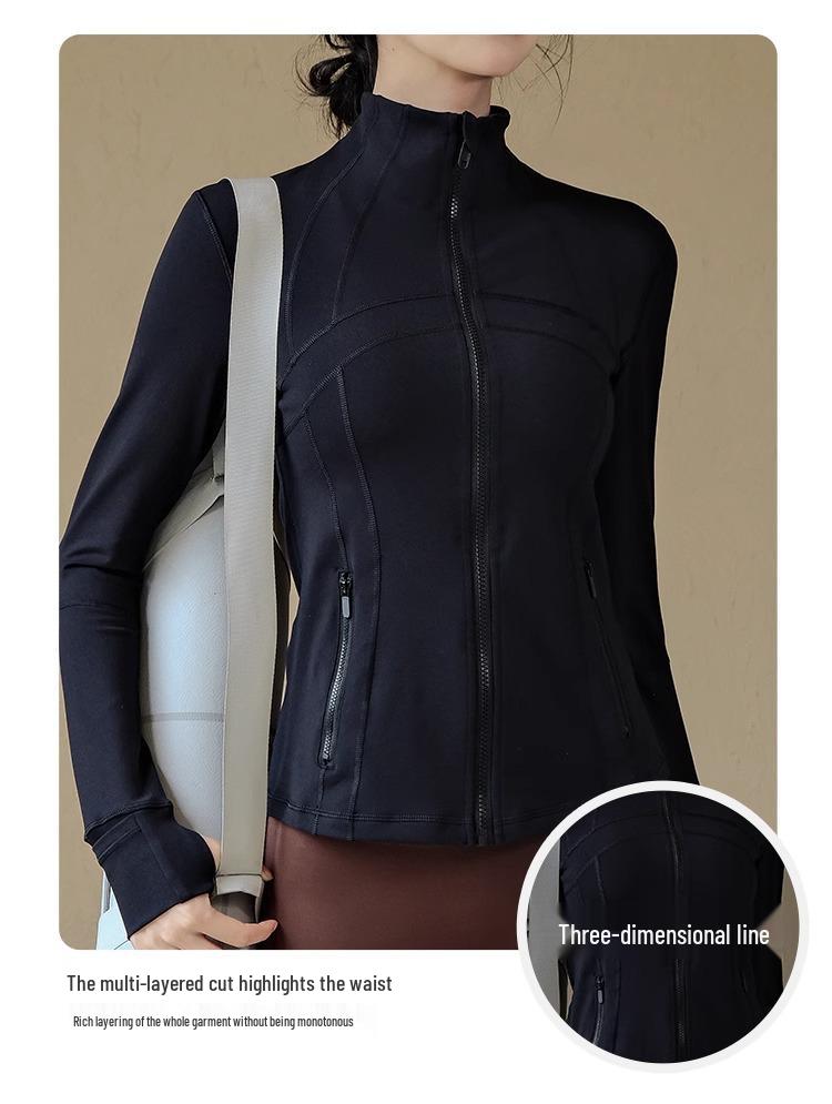 Women's Quick-Dry Slim Fit Yoga Jacket - Stand-Up Collar, Zipper, Long Sleeve for Running & Cycling in Autumn