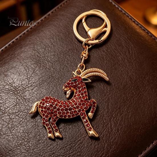 Decorative Backpack Accessory Goat Keychain with Sparkling Rhinestone, Golden Plated Sheep Alloy Rhinestone Keyring, Bling Animal Pendant for Handbag