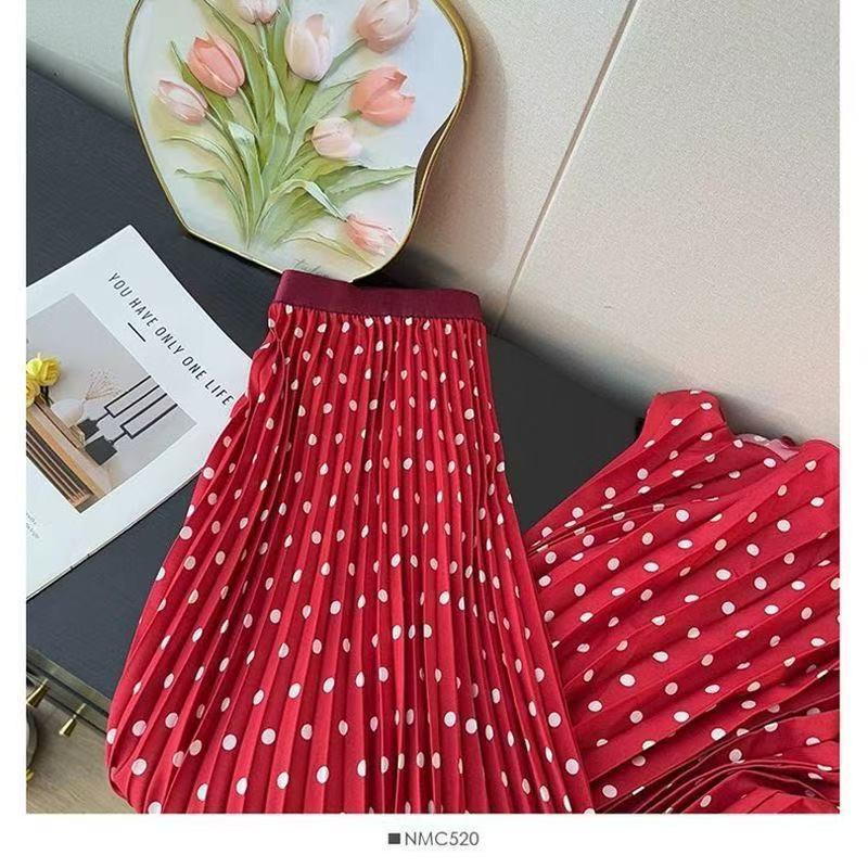 2025 Plus Size Korean Polka Dot High-Waist Casual A-line Long Skirt