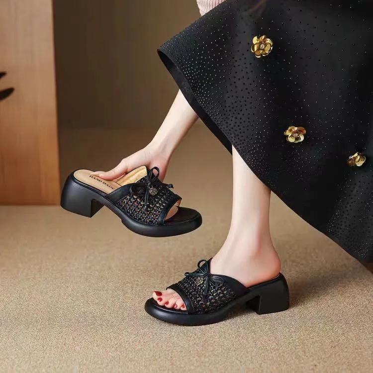 Fashion Summer Hollow Out Mesh Wedge Sandals Women Peep Toe Chunky Platform Slippers Woman Non Slip Thick Bottom Outdoor Slides