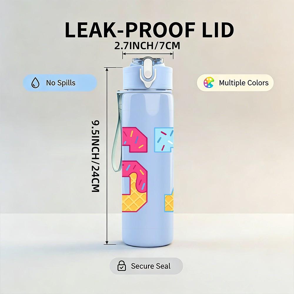 1PC Pastel Number Sixty Seven Art 750ml Color Plastic Sports Water Bottle Leakproof Flip Straw Lid Suitable for Sports Office Home Use