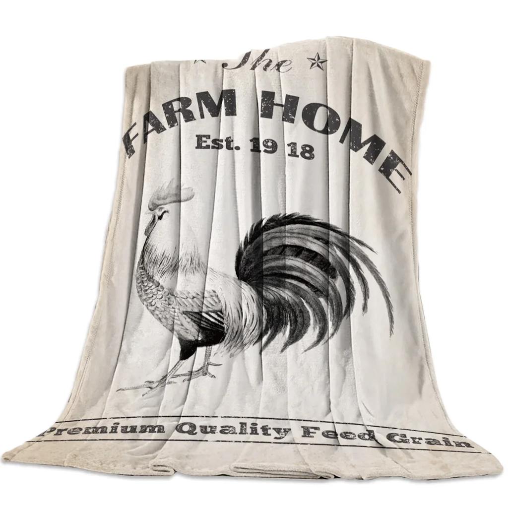 Retro Chicken Nap Pattern Flannel Throw Blanket Super Soft Comfortable Warm Sofa Bed Travel Home Decor Kids Adults Camping Gift