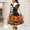 Women Plus Size Round Neck Long Sleeve Swing Dress Cowboy Skeleton Pumpkin Floral Print Halloween Casual Midi Dress