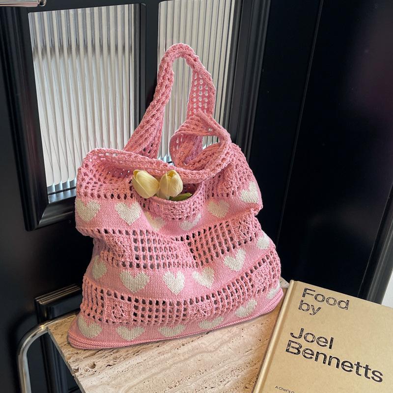 2024 Women's Heart Cutout Knitted Tote: Large-Capacity Handbag, Beach & Shopping Bag
