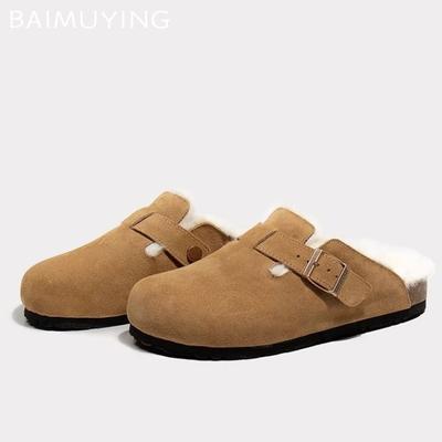Damskor Ballerinaskor Mules Mocka Kort Plysch Bomullstofflor Designer Vinter Vardagsskor 2024 Trend Promenad Spänne Zapatillas Dam