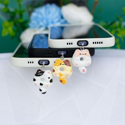 Tapón Antipolvo para Teléfono Móvil Colgante Lindo Gato Rosquilla Accesorios Decoración Para Puerto Tipo-c de Iphone Con Cordón Para Prevenir Pérdida