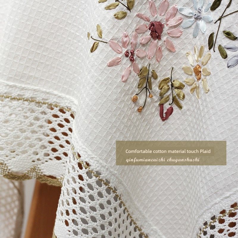 

Pastoral Embroidered White Coffee Table Tablecloth Modern Minimalist Rectangular Tablecloth Cotton Linen Fabric Table Cloth Square Tablecloth Original White 105*105cm