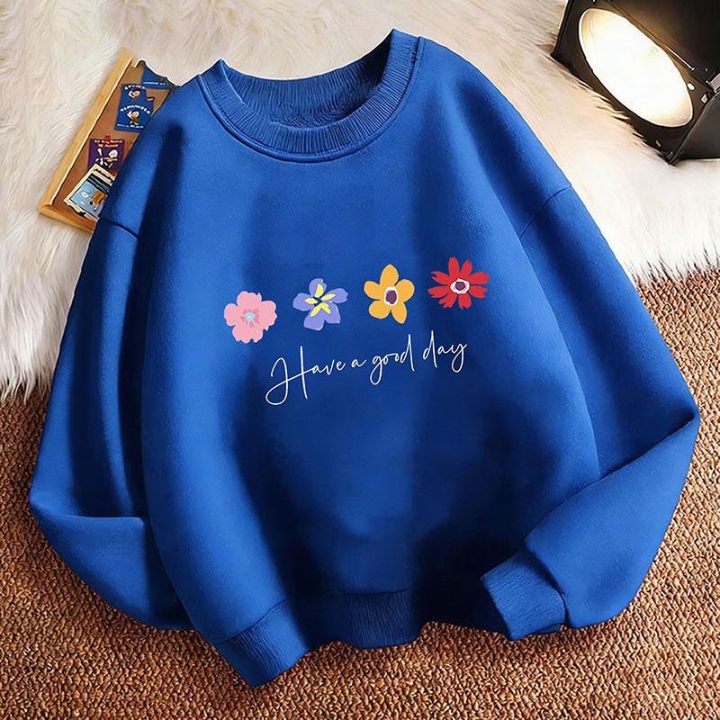 Pullover Spring Have A Good Day Flower Crew Neck Graphic Print Hoodie Boy/Girl Kids Hoody Children'S Sweatshirt