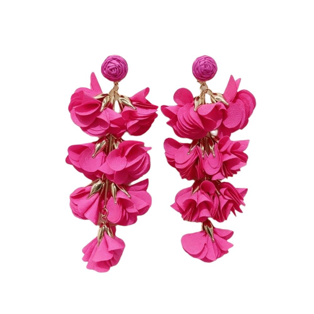 Colorful Fabric Flower Clip-On Earrings Petal Design Non-Piercing Earrings  Beach