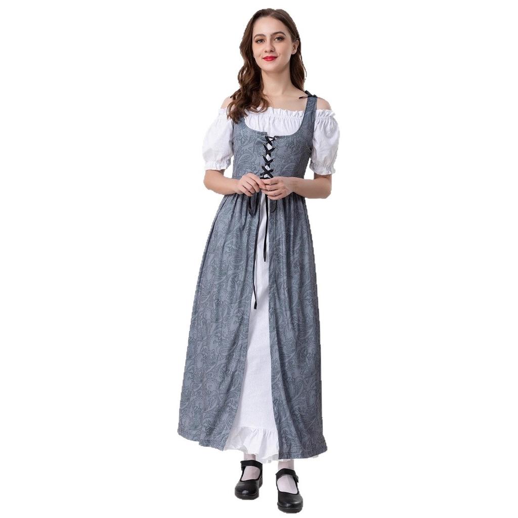 Halloween children's court dark pattern two-piece dress European medieval dress long dress parent-child performance costume