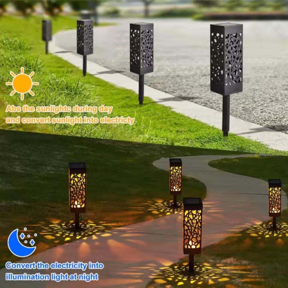 Solar Garden Pathway Lights Waterproof LED Lawn Lamps with Unique Hollow Patterns Sensor for Outdoor Decorative Illumination