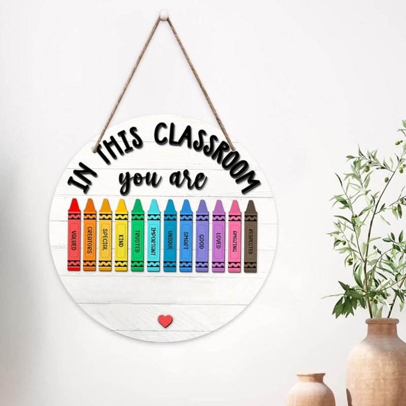Wooden Door Sign Easy Installation No Tool Need Welcome Sign Teacher Hanging Plaque For Classroom School Wall Decors