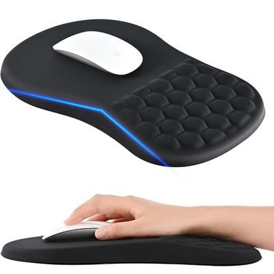 EooCoo Ergonomická podložka pod myš s opěrkou zápěstí se šikmým masážním bodem zápěstí, silný gel, tendinitida, bezdrátová myš, únava, voděodolná a omyvatelná, černá